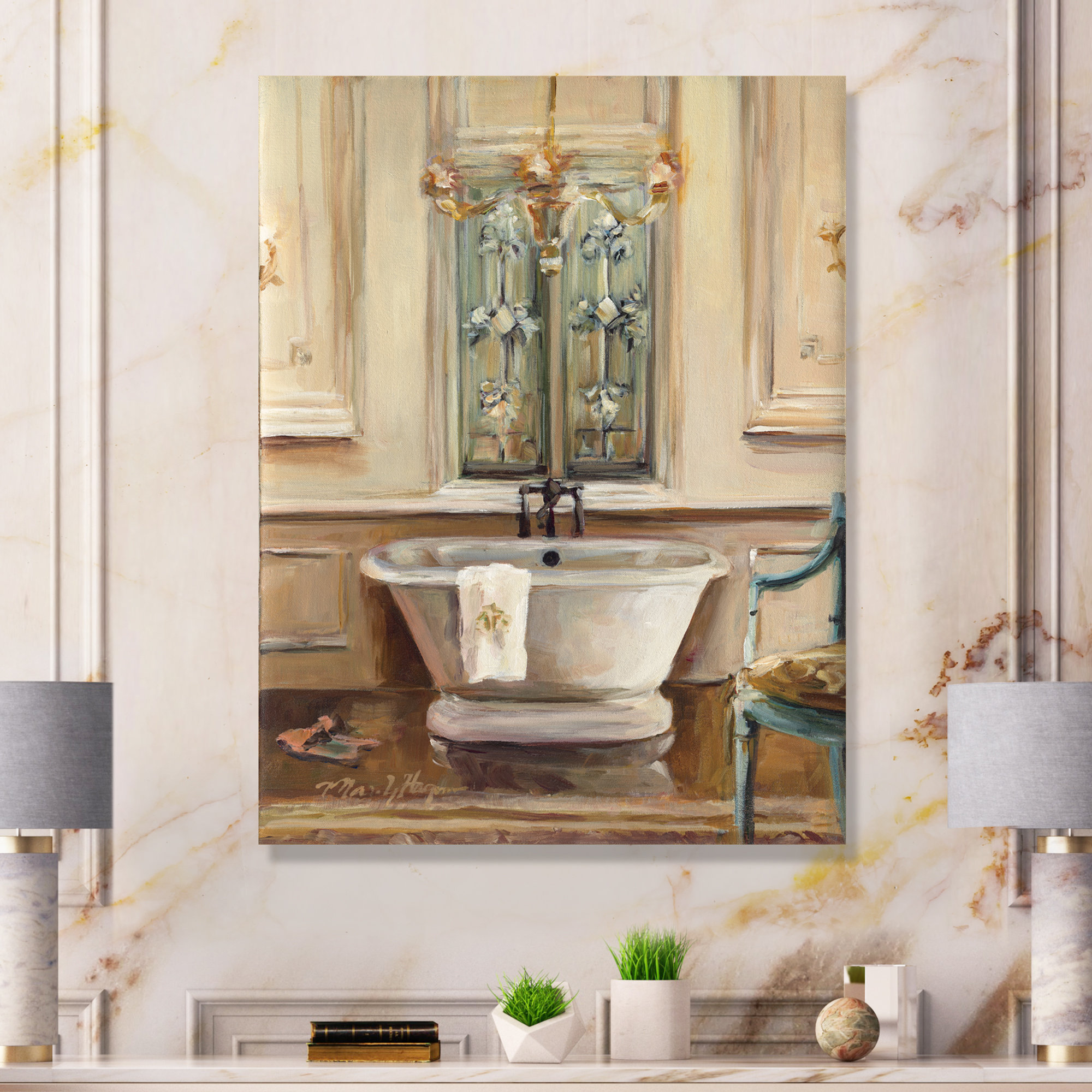East Urban Home Vintage Paris Bathtub Painting - Painting Print